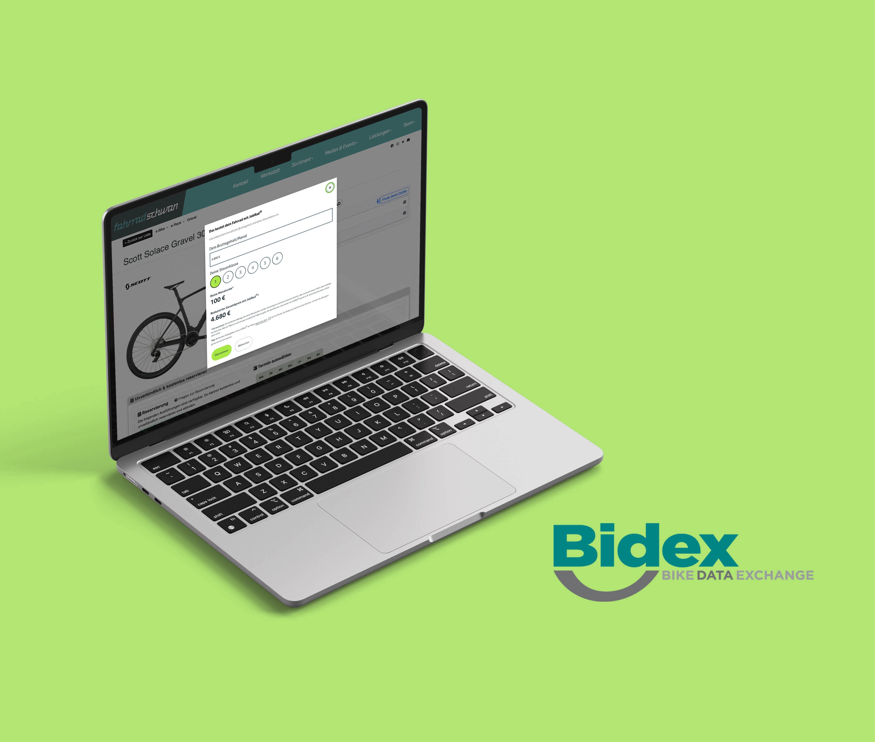 Mockup Preis Widget am Laptop mit Bidex Logo